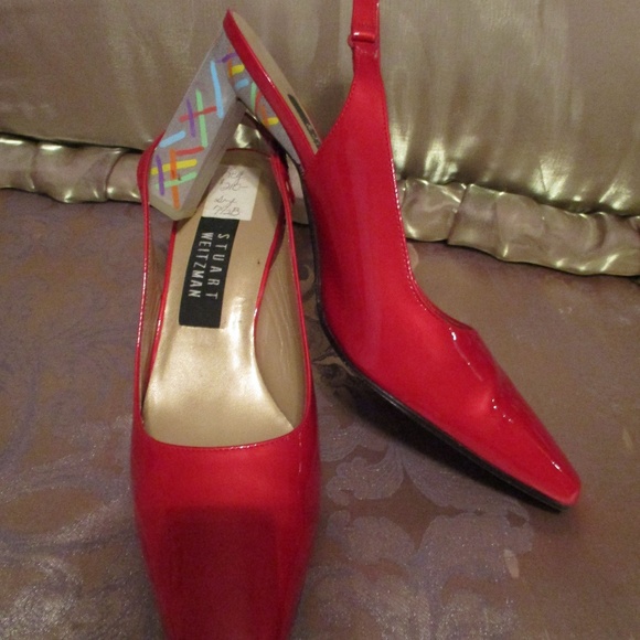 STUART WEITZMAN RED PATENT LEATHER SLING. (NWT) - Picture 2 of 15